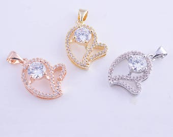 Micro pave heart charm,cubic zircon heart charm,rhinestone heart charm,pendant,necklace,bracelet,14k gold,rose gold and rhodium colors