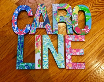 Wooden name letters, Wooden Lilly pulitzer letters, Wooden Lilly Inspired Letters, lilly inspired letters, custom name letters, wall decor