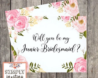 Will You Be My Junior Bridesmaid, Printed Note Card, Bridal Party Ask Card, Be in My Wedding, Proposal Card, Wedding Ask Card, Wedding Party