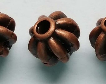 8mm antique copper pewter fluted round bead 24 beads