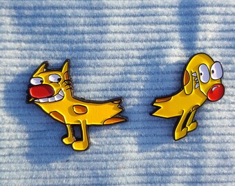 Cat Dog Pin Set, Best Friend Pins, Best Friend Lapel Pins, 90's kids, Cat Lover, Dog Lover, Cartoon Pins, Wear On Your Collar, Animal Gifts