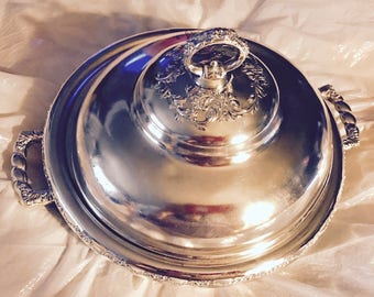 Pairpoint Quadruple SilverPlate Vegetable/Casserole Dish with Original Blue Enamel Insert c. 1880