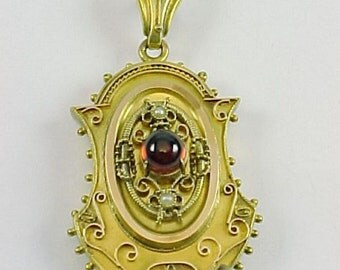 Antique Etruscan Revival Garnet Pendant