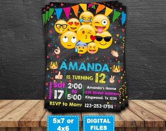 Emoji invitation, emoji birthday invitation, emoji birthday party, emoji printable, emoji digital, omg invite, smile Invitation, emoji card