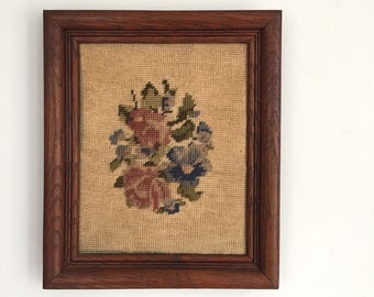Framed Needlepoint Floral Decor