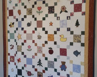 A Few of My Favorite Things quilt for wall or child, 65"x52"
