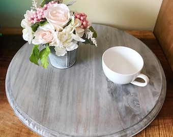 Driftwood gray solid wood lazy susan / rustic aged wood look / table decor organization rustic storage / 17 3/4"