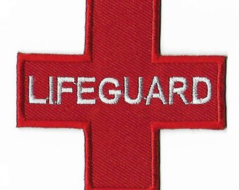Red Lifeguard Patch DIY Embroidered Iron or Sew on Badge Green Applique Paramedic Life Guard Pool Beach Bag Costume Jacket Shorts Bag Vest