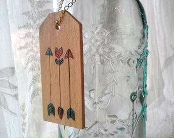 Woodburned gift tag,3 Arrows, pyrography keepsake for a wedding or shower gift, multi colred arrows, great ornament or gift tag, shower gift