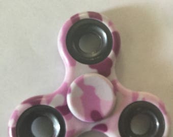 Fidget Spinner-Hand spinner- Stress reducer- ADHD/ADD- Desk toy- Finger focus-Tri spinner-Ceramic Pink/Purple Camouflage fully assembled P6