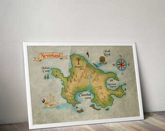 Peter Pan Neverland Map / Very Large Print / Peter Pan Nursery / Neverland Map / Map of Neverland / Peter Pan / Peter pan nursery