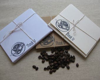 6 Handmade Coffee blank thank you notecard set