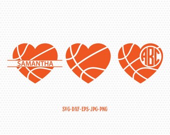Basketball heart monogram frames,basketball svg, basketball love, basketball monogram,CriCut Files frame svg jpg png dxf Silhouette cameo