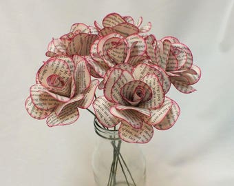 Book Page Flowers, Choose your own color, Paper Flowers, Book Page Bouquet, Book Page Roses, Paper Roses, Red Roses, Eco friendly