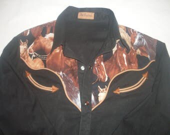 Handmade custom designed vintage style men's western shirt - Size large
