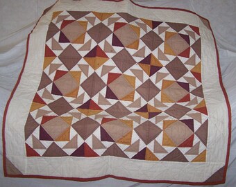 Hand Sewn Quilted Lap Warmer (45"L X 44"W) "The Old Timer" with Modern Geometric Shapes