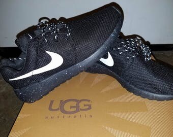 Custom Nike Roshe Run Oreo athletic running shoes White Speckled