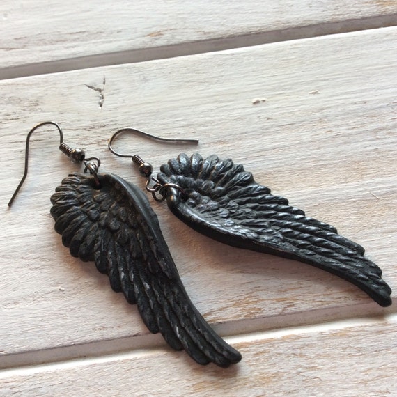 Black as Night raven wings crow earrings gothic jewelry