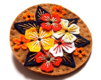 HYDRANGEA felt brooch pin with freeform embroidery - scandinavian style