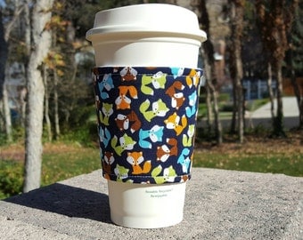 Fabric coffee cozy / coffee cup holder / coffee sleeve -- FOXY friends