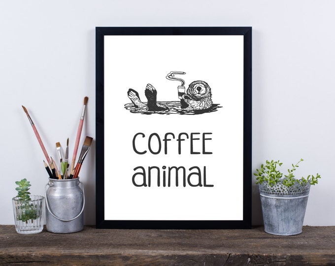 Coffee Lover, Gift For Coworker, Gift Funny Coworker Gift Unique, Coffee Animal, Office Cubicle Art, Cubicle Wall Decor, Otter Art Printable