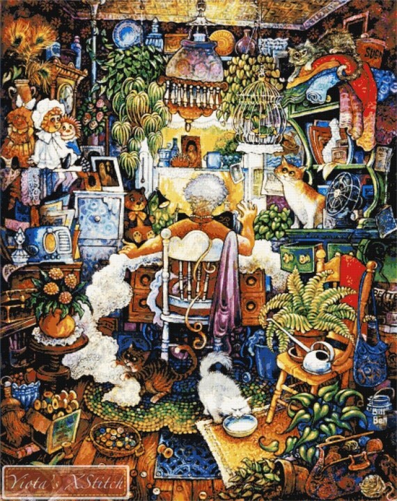 Sewing lady modern counted cross stitch kit Extra large