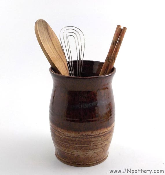 Ceramic Utensil Crock Stoneware Wine Chiller Handmade