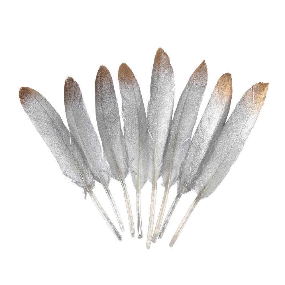 Gold Dipped Feathers, Goose Feathers 4-6 inch Sliver and Gold Tip ...