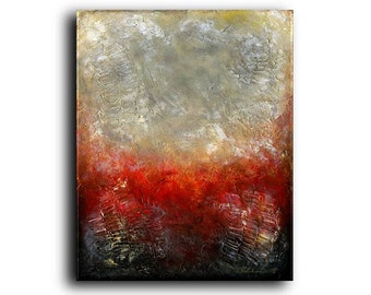 24 x 30 x 1.38 Original Painting Heavily Textured Red Brown Greys Black Beige Abstract Contemporary Modern Elena