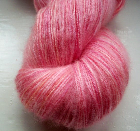 Hand painted yarn 100g. fine mohair laceweight soft mid pinks