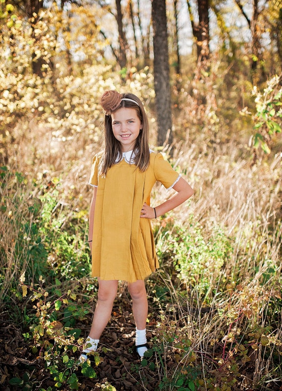 Retro 1960's Style Mustard Yellow Pleated Dress children