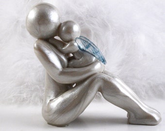 Mother and Baby Angel Child Loss Sympathy Gift handmade clay sculpture -family members able to be added - see photos- made to order