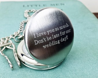 Men's Pocket Watch with Personalised Engraved Message. Fathers Day Gift, Groomsmen Gifts, Best Man or Wedding Party Gifts