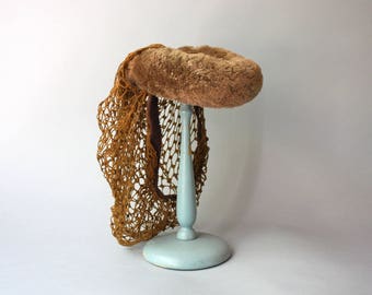 1940s Snood Hat / Vintage 40s Fur Snood / 1940s Tilt Hat