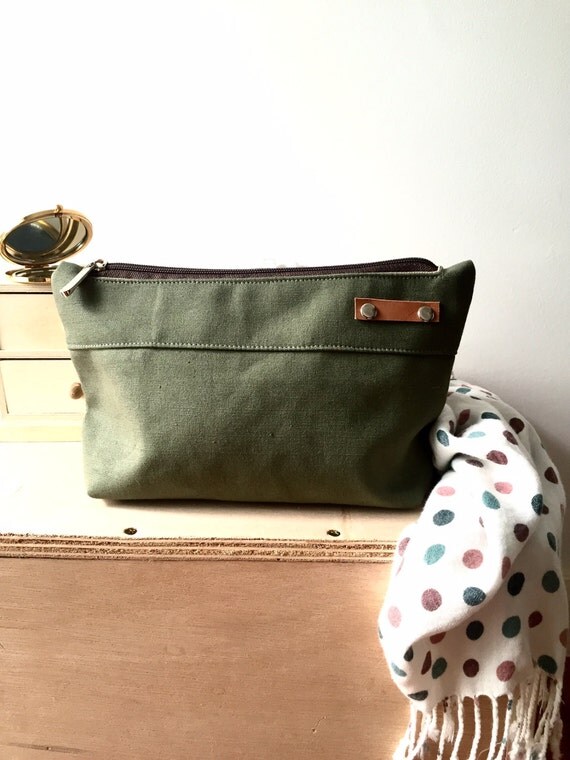 Olive Green cosmetic pouchZippered PouchGift For HerTravel
