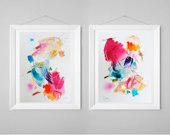 Abstract painting, acrylic painting, watercolor original, wall art, diptych painting, gift for her, home decor, modern painting, colorful