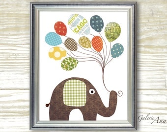 elephant nursery art prints - baby nursery decor - nursery wall art palyroom decor - Balloon - I Believe I Can Fly print