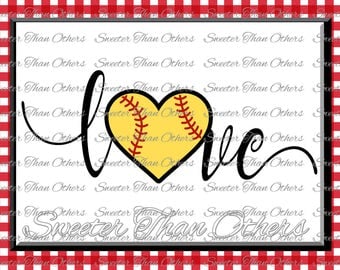 Softball SVG love Softball htv Tshirt Design Vinyl (SVG and DXF Files) Electronic Cutting Machines, Silhouette, Cameo, Cricut, Instant Down