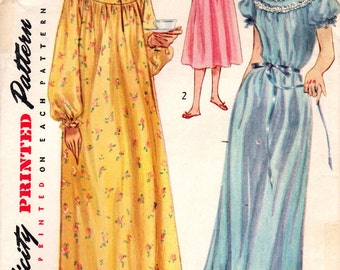 1950s Simplicity 4140 Vintage Sewing Pattern Misses Long Nightgown, Short Nightgown Size 12 Bust 30, Size 14 Bust 32