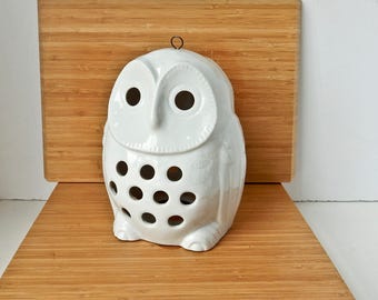 Owl Lantern, Owl Candleholder, Vintage Owl Candleholder, White Owl, Hanging Owl Candleholder