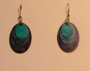 Turquoise/cobalt/purple patina copper earrings