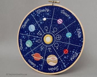 Hand Embroidery Patterns Solar Flair Space Themed Embroidery Patterns, Solar System, Planets, Astronaut DIY Download Embroidery Patterns