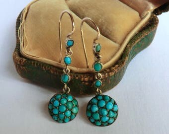 SALE Victorian Turquoise Dangle Earrings Gilt 800 Silver ca 1890