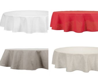 Oval / Round Linen Tablecloth | Grey * White * Red Linen Cotton Table Cloth | Hemstitched Piping Hem Border | Natural Lithuanian Flax Linen