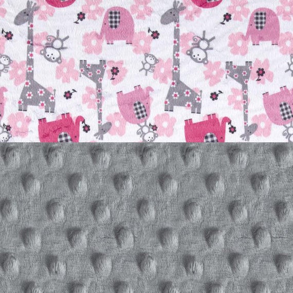 Personalized Baby Blanket Girl - Minky Baby Lovey Blanket, Pink Silver Gray Animal Blanket / Baby Shower Gift / Lovey or Tag Blanket
