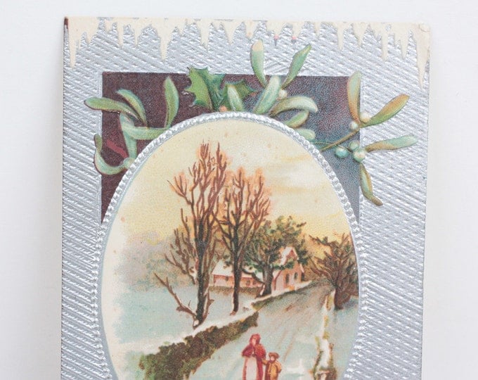 A Bright and Happy Christmas Postcard Vignette Antique Postcard