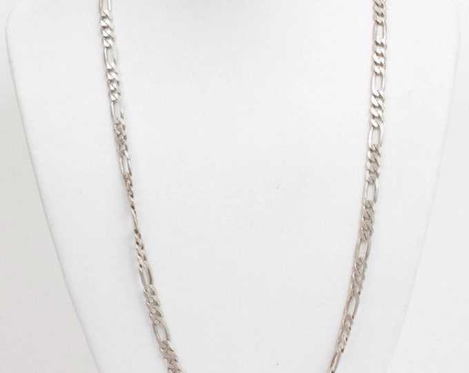 Sterling Figaro Chain Necklace 24 Inch Unisex Italian Silver