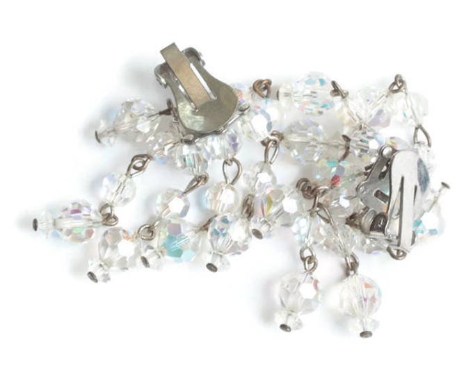 Aurora Borealis Crystal Cascade Earrings Six Strands Vintage