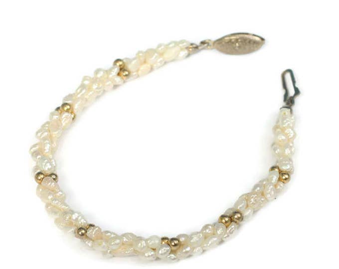Freshwater Pearl Bracelet Gold Tone Accents Twist Design Vintage
