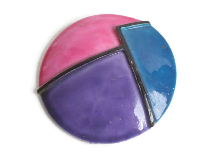 Sandor Enameled Color Block Brooch Purple Pink Turquoise Mod Mondrian Style